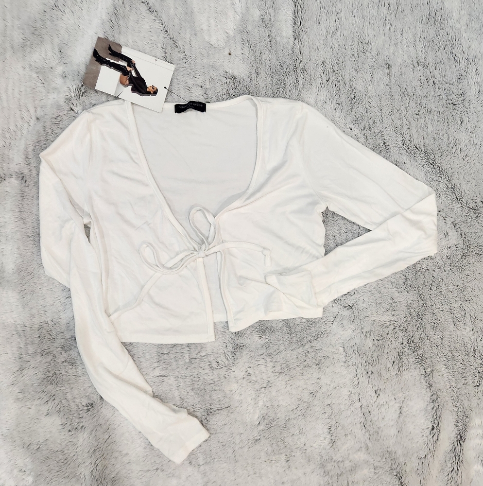 NWT Naked Wardrobe White Tie-Front Blouse